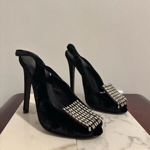 Giambattista Valli Black Velvet Heels with Rhinestone Details 37